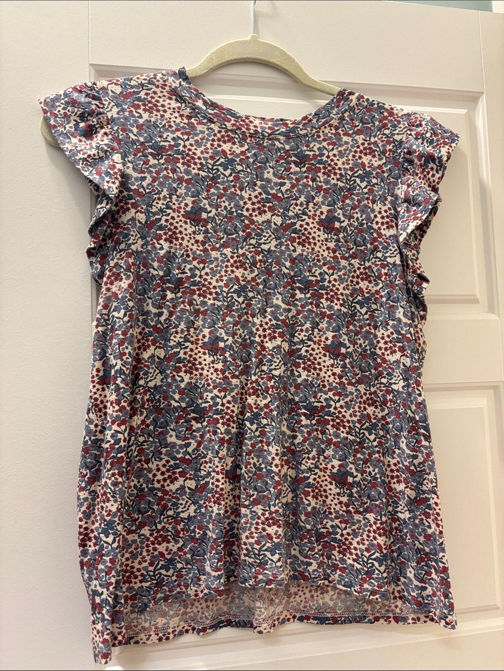 Nation LTD Floral Flutter Sleeve Top - Cream, Blue & Red